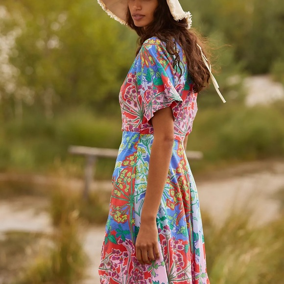 Anthropologie Amandine Maxi Dress M Medium Petite Blue Red Floral Pockets NWT - Picture 2 of 5